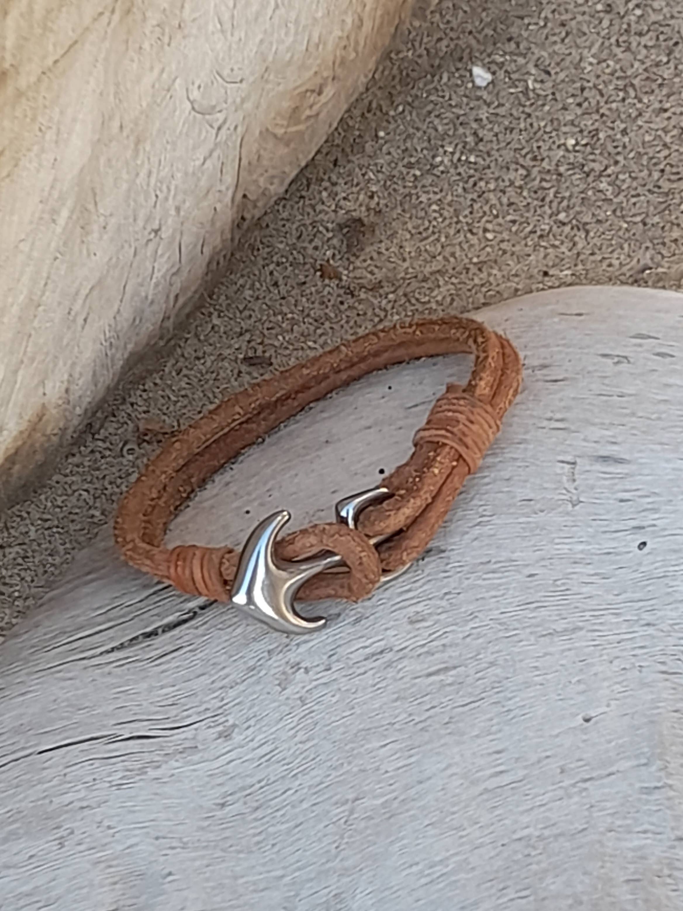 marenostrum créations - Wholesale Woven/Braided Bracelet - Stainless steel anchor leather bracelet3