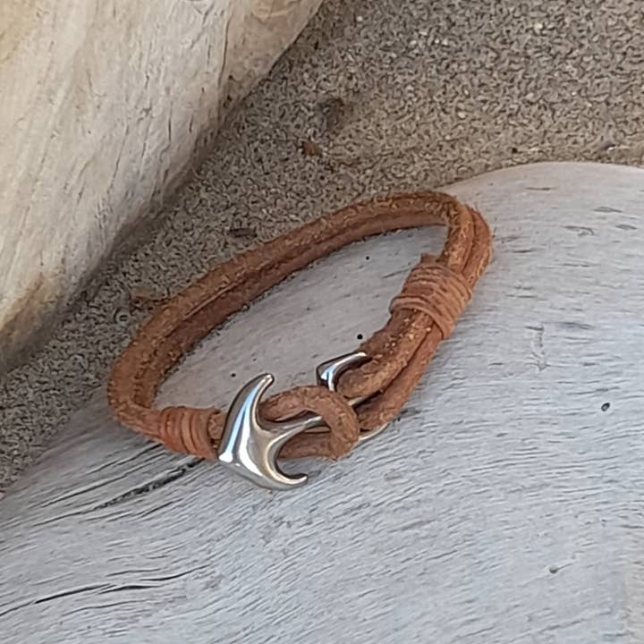 marenostrum créations - Wholesale Woven/Braided Bracelet - Stainless steel anchor leather bracelet3