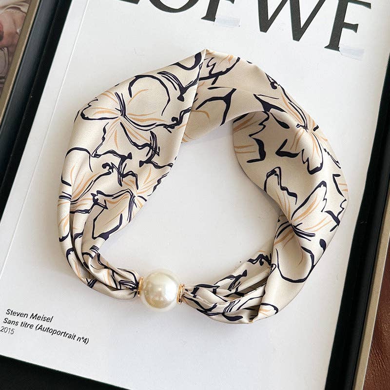 Dipped Shop – wholesale Scarf – Women's – Elegant Print Large Pearl Silk Scarf DP25G4637