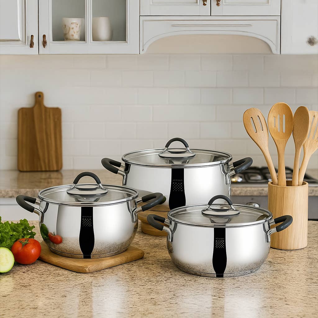 Multi Colored Serenk Modernist Stackable 6 Pieces Stainless Steel Cookware Set for wholesale on Faire3