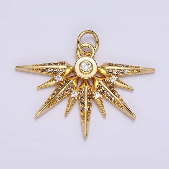 14K Gold Filled Multiple Micro Paved CZ Sphere Geometric Ray Charm | AG519 for wholesale by Aim Eternal