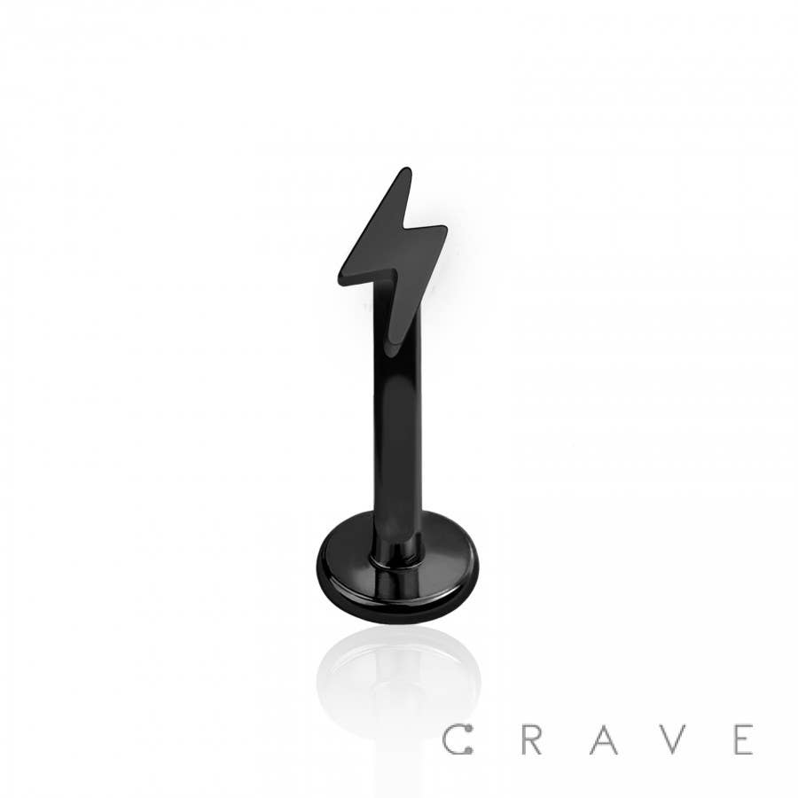CRAVE - Wholesale Stud/Post Earrings - INTERNALLY THREADED LIGHTENING BOLT TOP 316L SS LABRET2