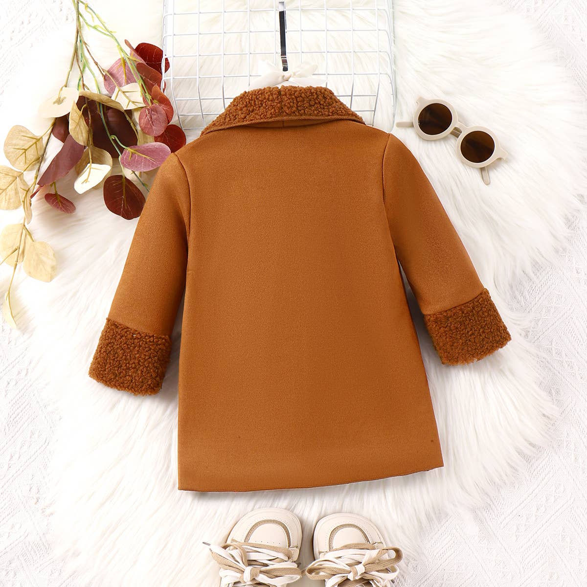 Brown Baby Girl/Boy Solid Lapel Casual Warm Fleece Coat & Jacket for wholesale on Faire1