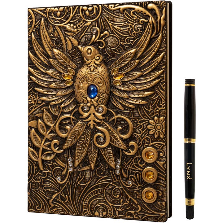 3D Faux-Leather Notebook / Journal - Gold Phoenix for wholesale by QMDirect