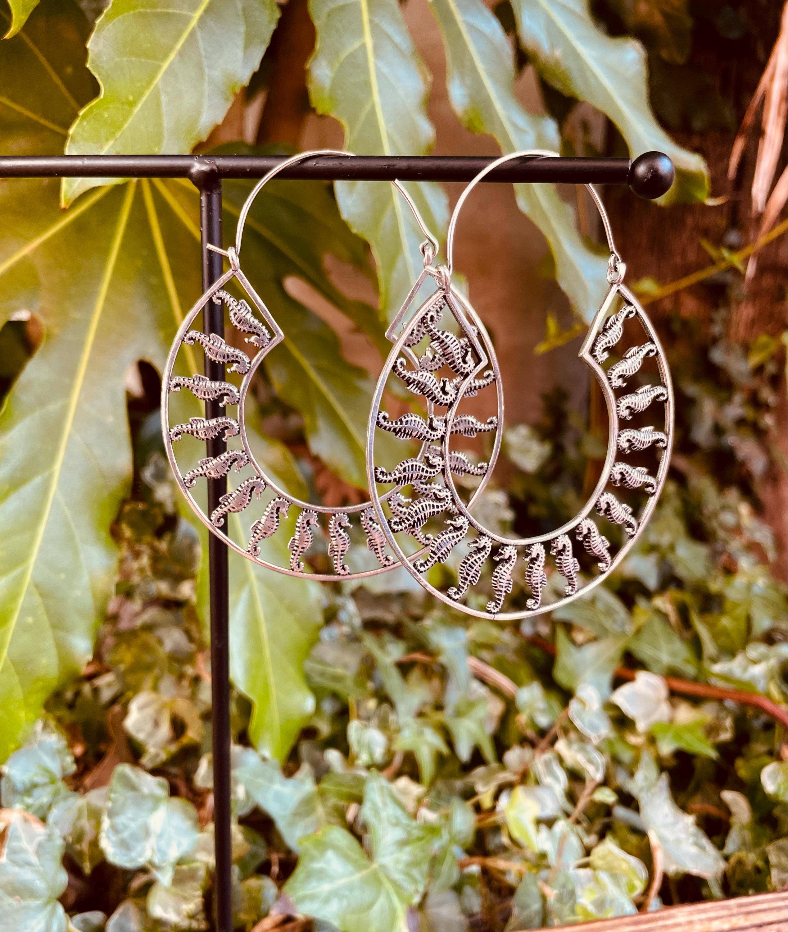 Kaali Boutique – wholesale Hoop earrings – Silver Sea Horse Earrings Extra Large Hoops / Lightweight / Unique Gift / Boho Jewellery / Ethnic / Rustic / Festival / Gypsy / Hippie4