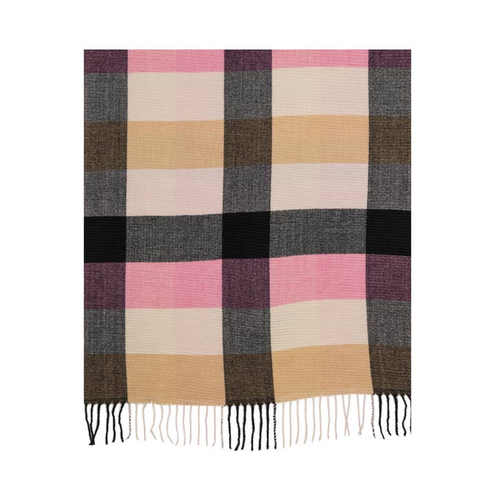 Taylor Hill Scarves & Co - Wholesale Scarf - Unisex - THSS2754: Pink: Crimped Plaid Scarf