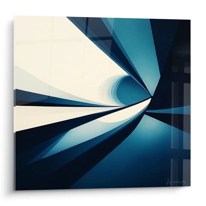 Blue dynamic spiral painting - Aquatic Movement - abstract spiral edition for wholesale by Walensky