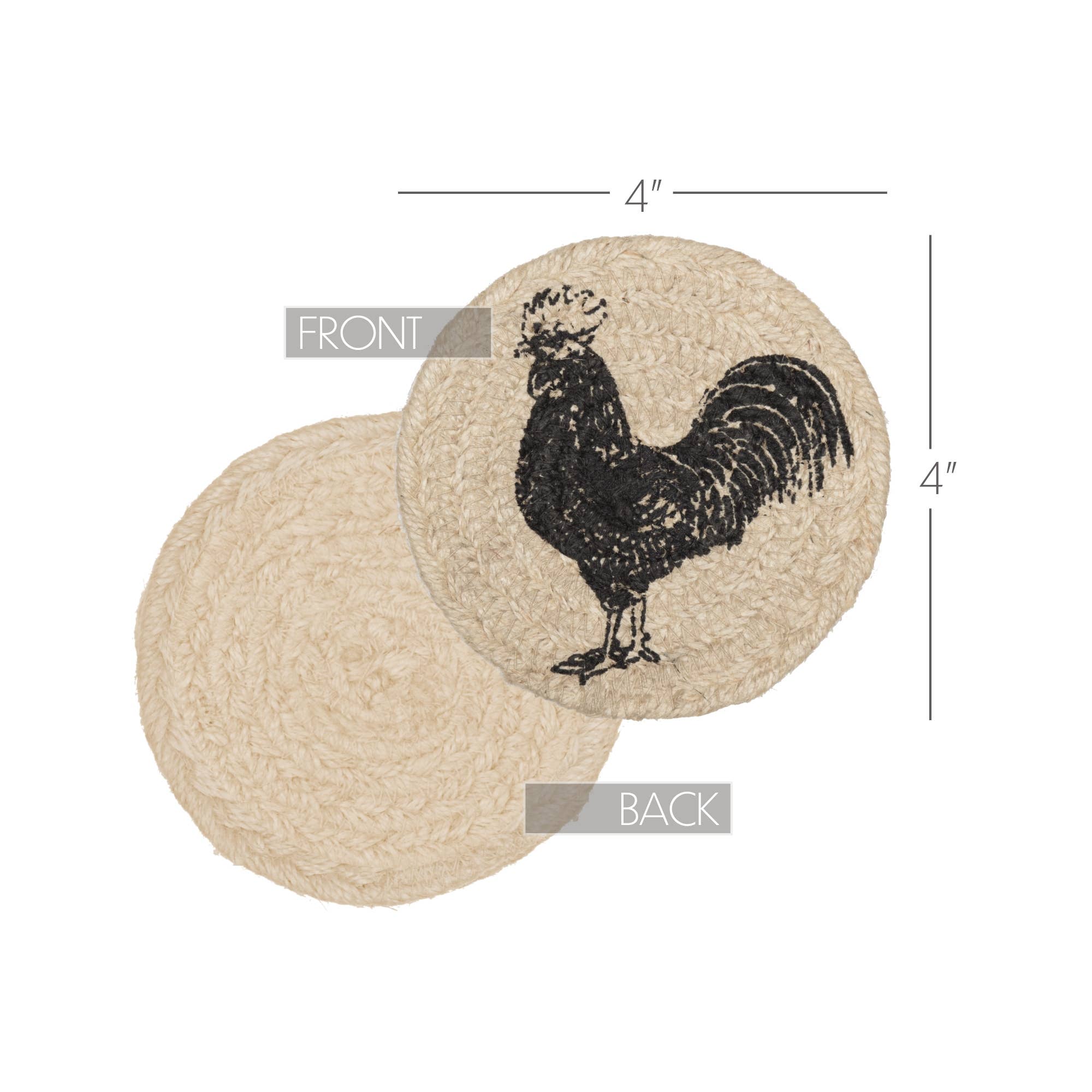 VHC Brands - Wholesale Coasters - Sawyer Mill Charcoal Poultry Jute Coaster Set of 64