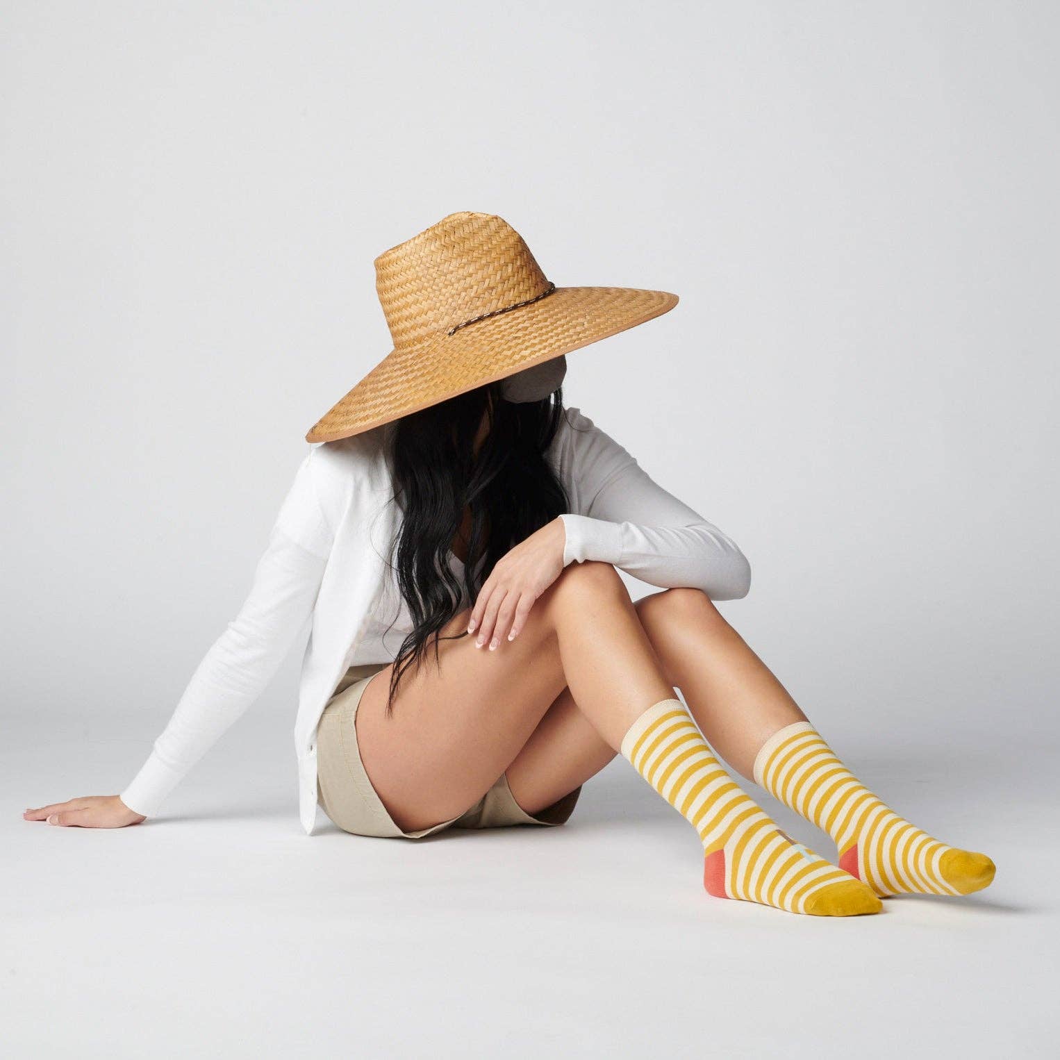 Hooray Sock Co. - Wholesale Socks - Unisex - Eureka Striped Unisex Crew Socks in Yellow, White, Red1