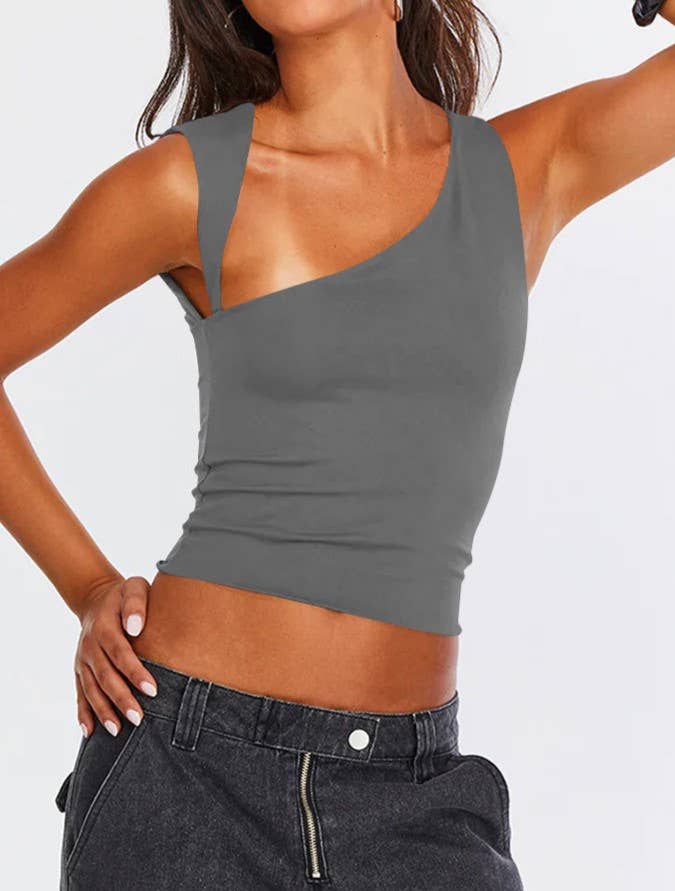 Rosa Clothing - Wholesale Tank Top - Women's - Summer Y2k Irregular Neckline Sexy Vest Top3