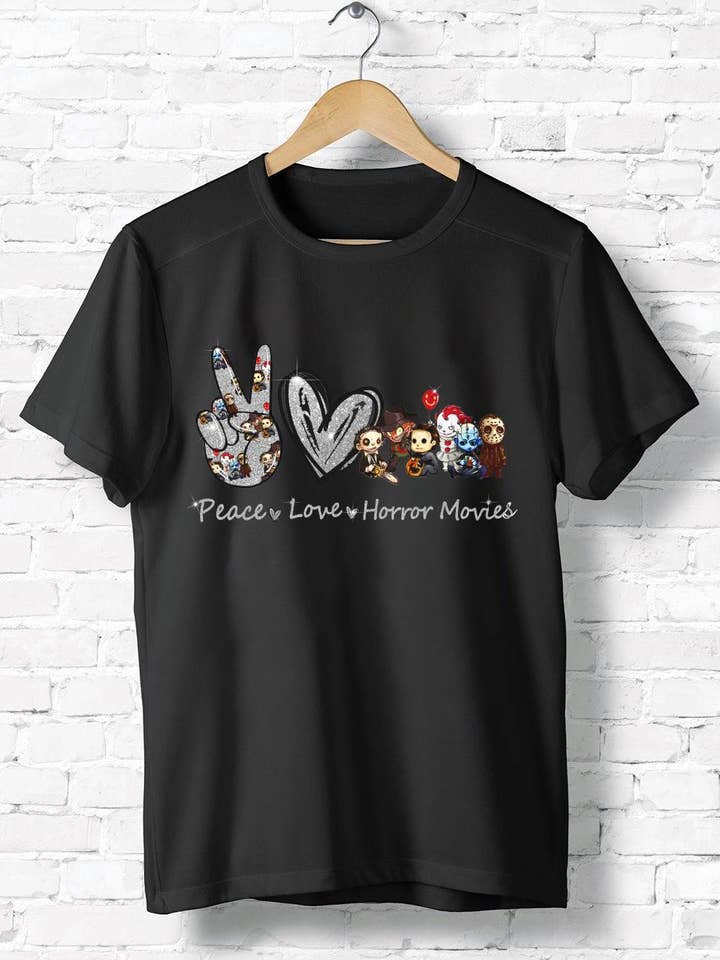 Peace Love Horror Movie Shirt, Halloween Killers Shirt for wholesale by iBuyCanvas