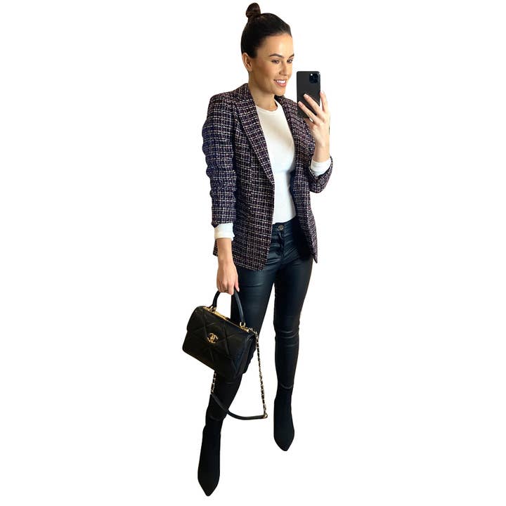 Rote Tweed-Jacke von Kante zu Kante für den Großhandel von Anastasia