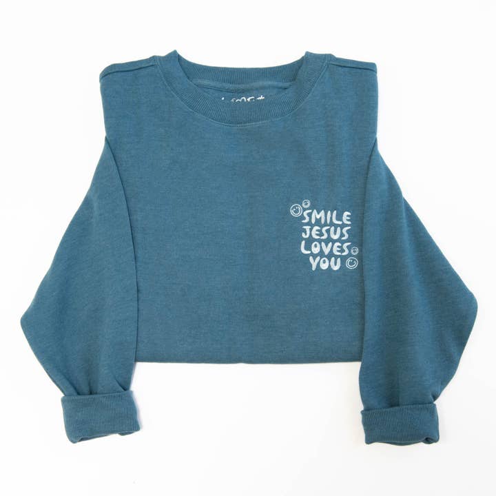 Smile Jesus Loves You Embroidered Crewneck Sweatshirt for wholesale by Love in Faith