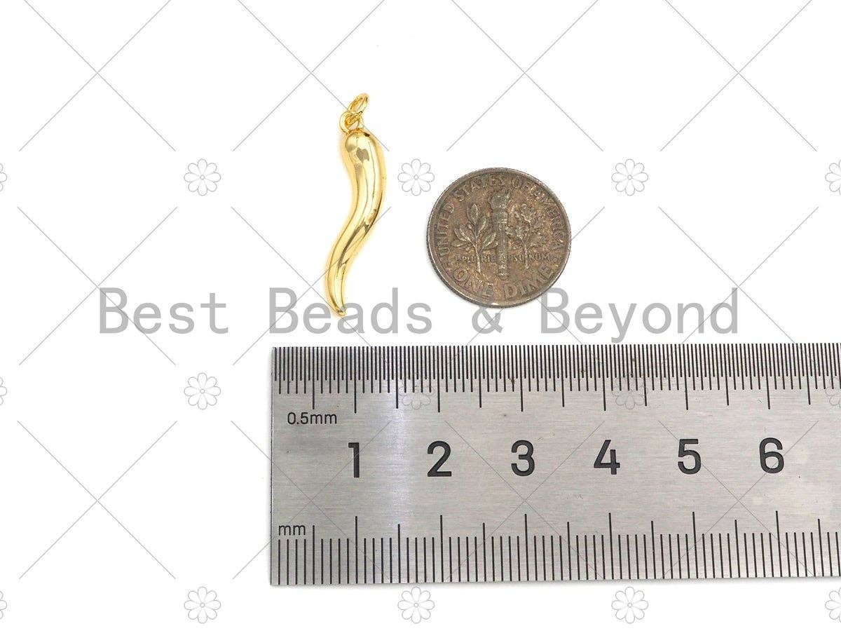 BestBeads&Beyond – Pendente/pingente individual por atacado – Pingentes Charme Chifre Italiano Brilhante 18k em Ouro/Silver, Proteção, Formato Pimenta, para Pulseira e Colar, 5x26 mm, sku#L4574