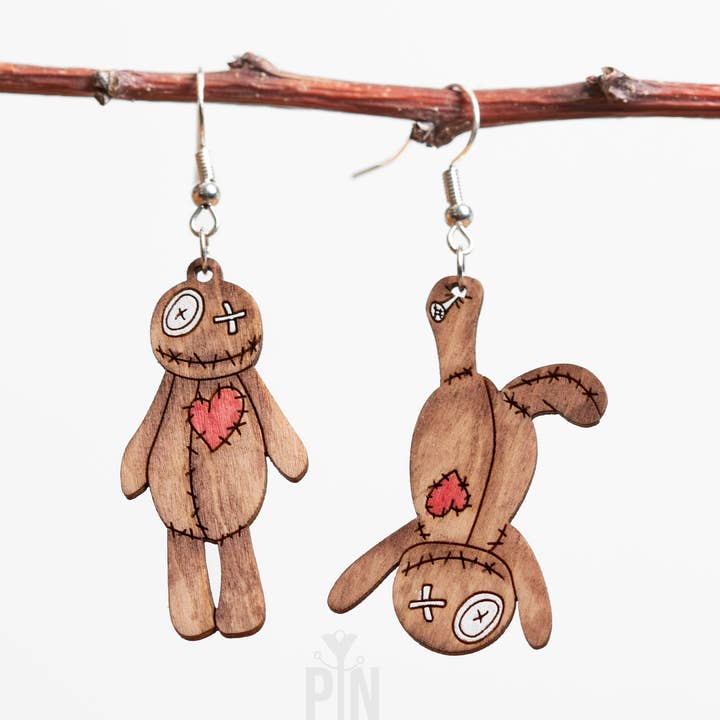 Quirky Voodoo Doll Earrings - Spooky Witchcraft Jewelry for wholesale by PinTonik