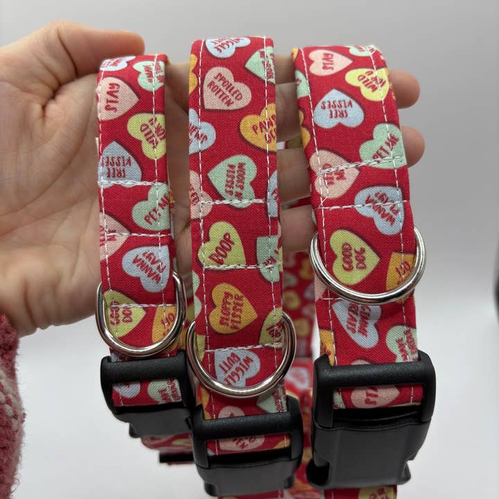 Valentine’s Day dog collar, conversation heart collars for wholesale by Baylor's Bow Ties