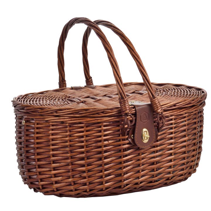 Laguiole - Venta al por mayor Cestas de pícnic - LAGUIOLE, Cesta Nevera de Picnic para 2 Personas, Mimbre, Algodón, Cerámica, Metal y PVC, Comidas Nómadas, Aire Libre, Camping, Senderismo, Marrón