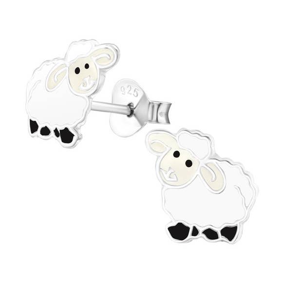 Pendientes de botón en forma de oveja de plata 925 con recubrimiento E para venta al por mayor de Janusch