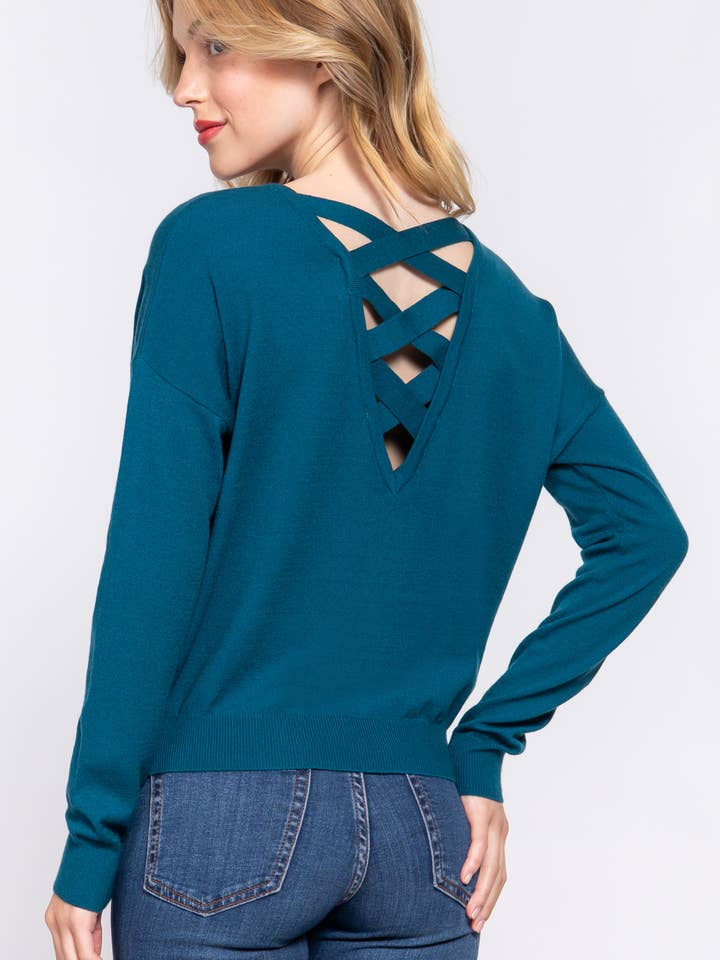 "._ V-NECK BACK CROSS SWEATER for wholesale by 42POPS