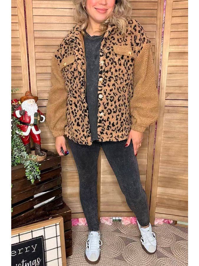 luluclothes - Wholesale Bomber Jacket - Women's - Plus size leopard sherpa women jacket w/pockets BQ159755