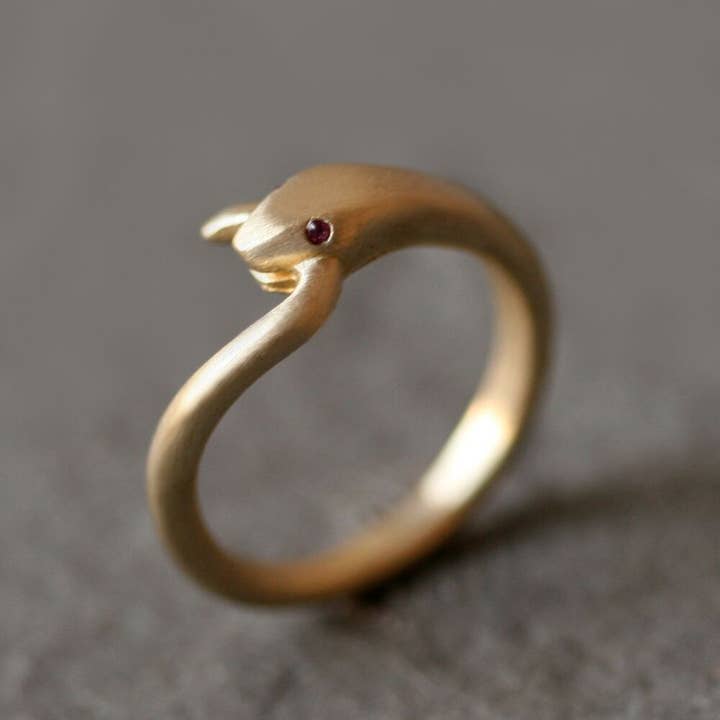 Snake Tail Ring in Brass with Gemstones for wholesale by Michelle Chang