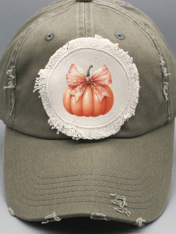 Fall Hat Orange Pumpkin Bow Patch Cap 197225 for wholesale by Cali Boutique Wholesale
