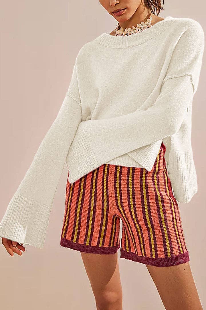 Dipped Shop – Engroshandel Pullover - Dame – Ensfarvet blussede ærmer sweater DPS26223