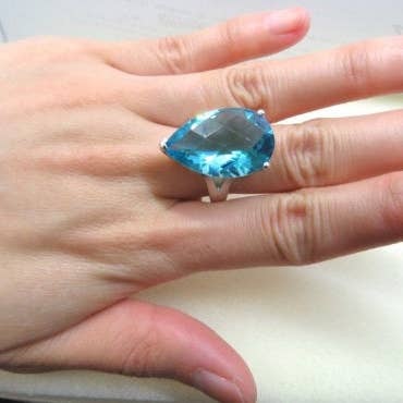 18CT Tear-Drop Blue Helenite Solitaire Sterling Silver Ring for wholesale by Twan Kee Jewelry
