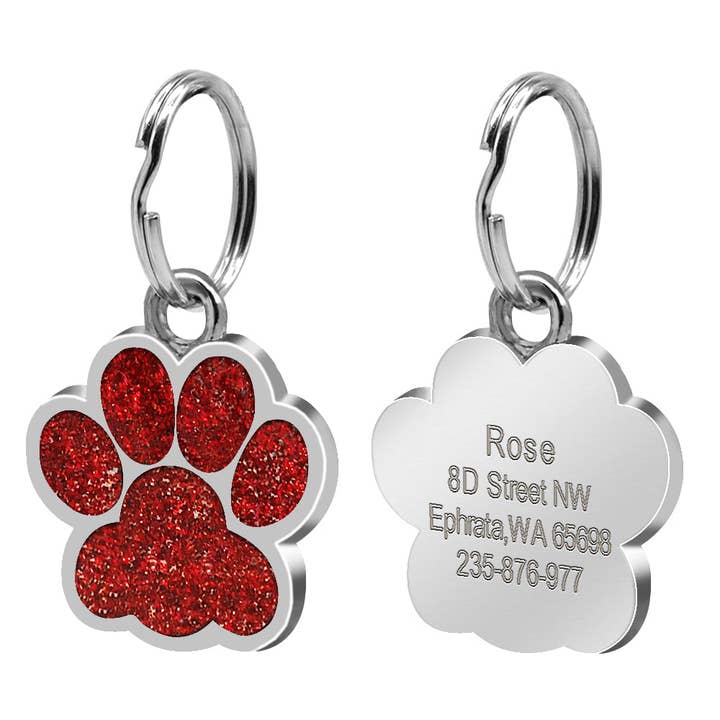 Rhinestone Belt Store - Wholesale Pet identification tag – Cat/dog - Custom Pet ID Tags Glitter Rhinestone w Paw Print1
