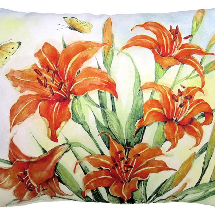 Orange Lillies - indoor / outdoor pillow for wholesale by Magnolia Casual