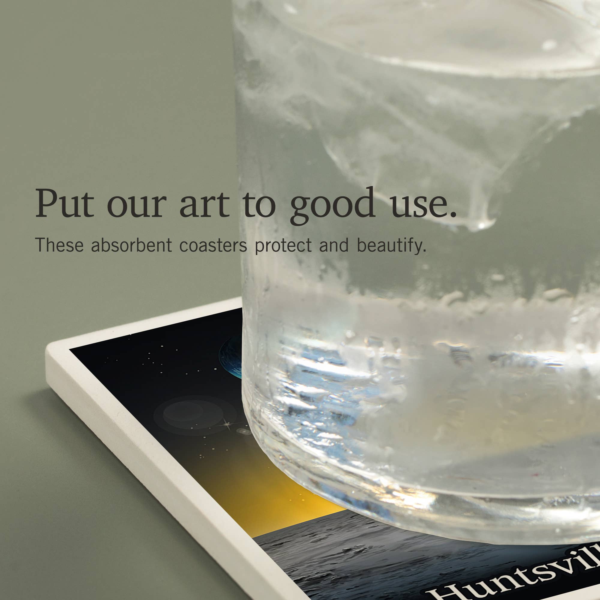 Lantern Press - Venta al por mayor Posavasos - POSAVASOS DE CERÁMICA Huntsville, Alabama Hombre en la luna al atardecer3