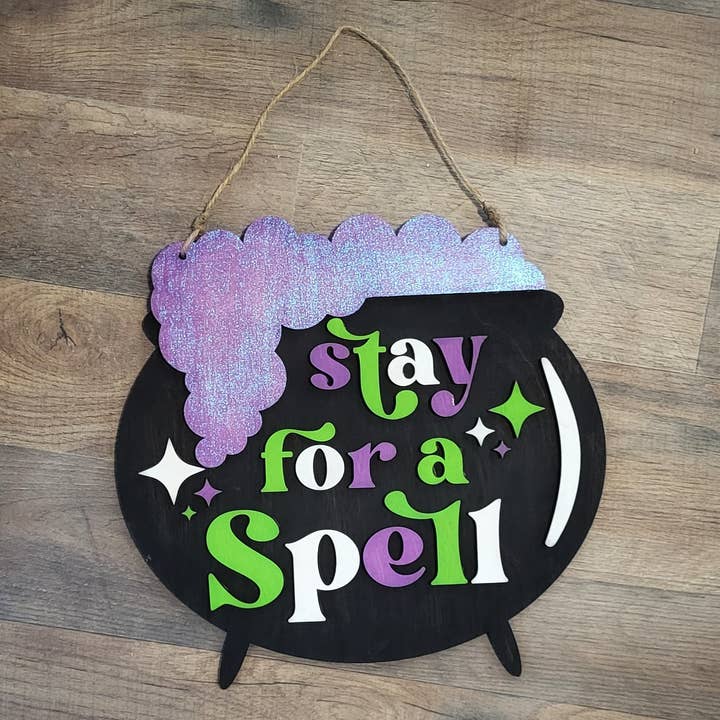 DIY kit Halloween Stay for a Spell Wall Hanger for wholesale by The Adorned Willows Marketplace LLC