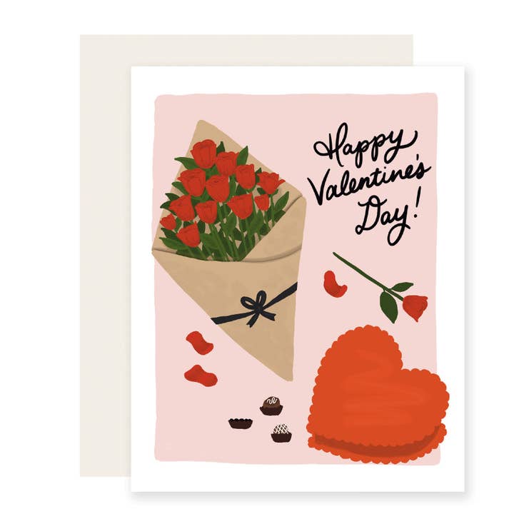 Bouquet And Chocolate Valentine'S Day Card for wholesale by Slightly Stationery
