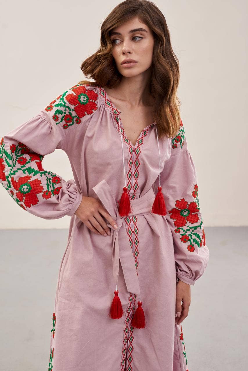 Handmade Originals Ukraine - Wholesale Dress - Women's - Embroidered Dress Paris Bouquet Pink0