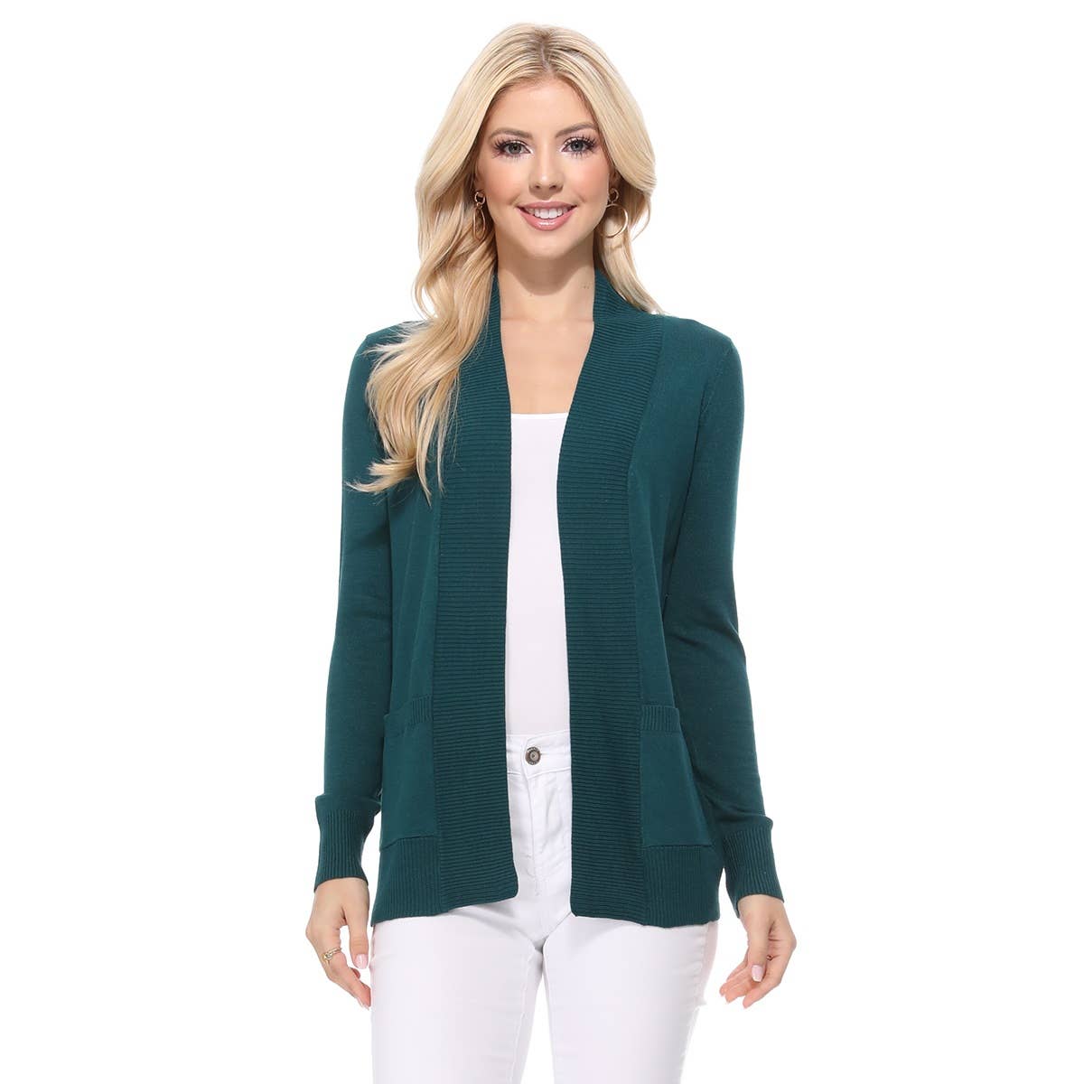 Mak - Wholesale Cardigan - Women's - Long Sleeve Open Front Knit Shrug w/ Pocket Cardigan MK8558Y30