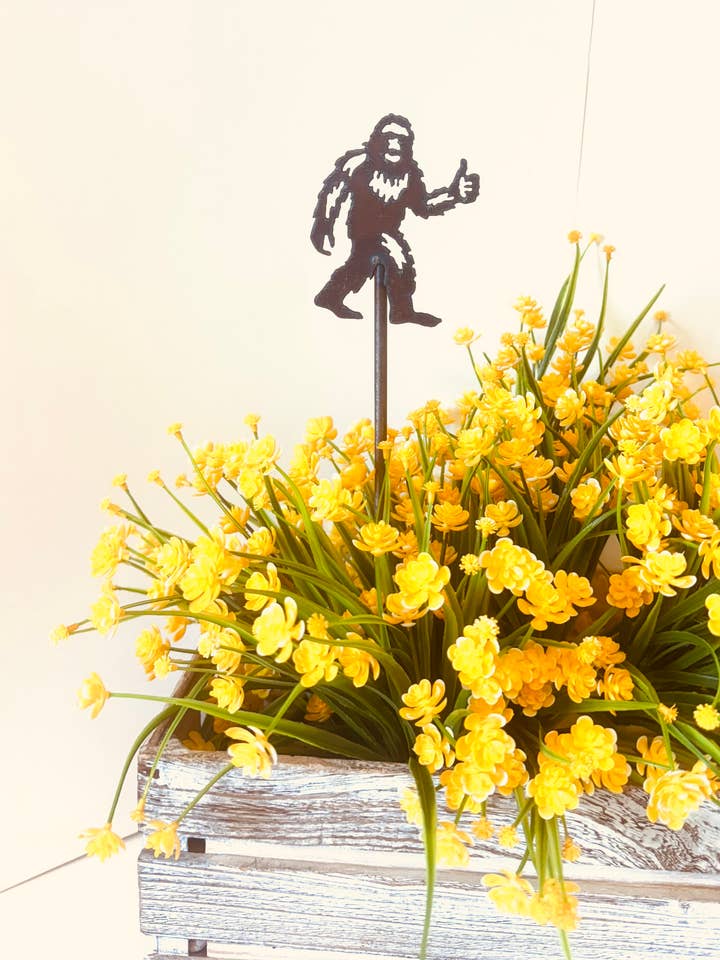 Bigfoot Thumbs UP Funny Yeti Sasquatch Garden Plant Stake for wholesale by Universal Ironworks USA
