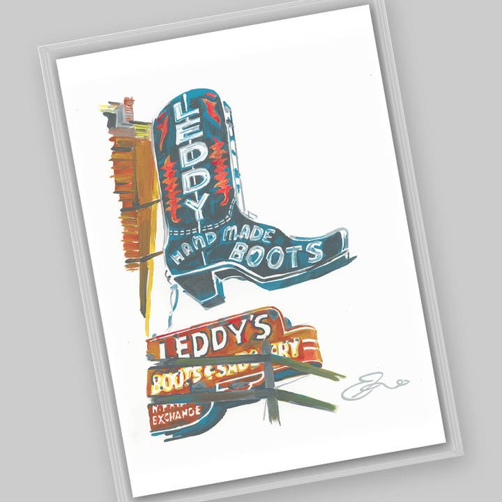 Fort Worth – Postal de Leddy Boots para venta al por mayor de Eric Hanson Artwork
