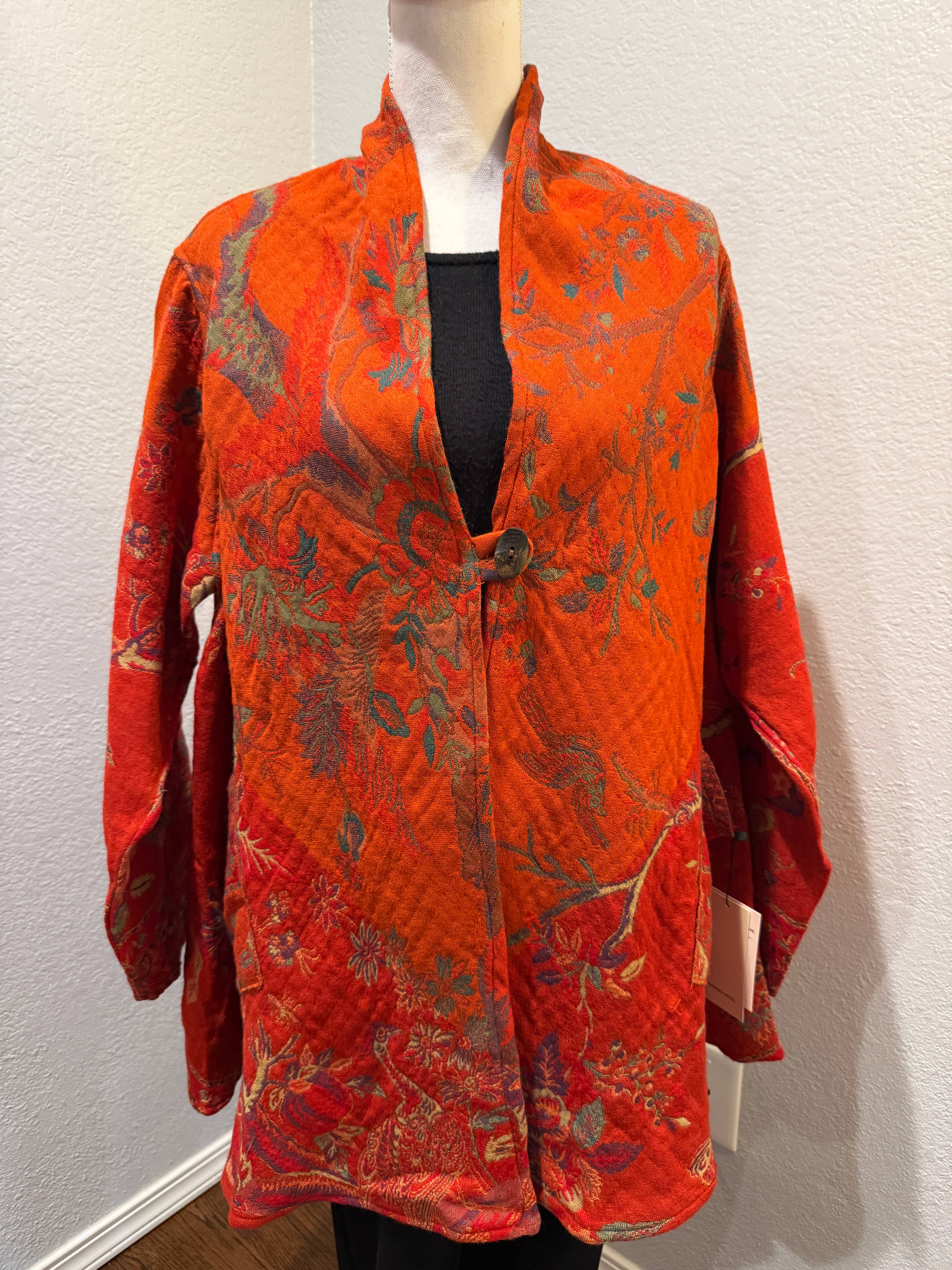 In Style Scarves - Wholesale Jacket - Women's - Reversible Merino Wool Duster Jacket in Tangerine Bird Color1