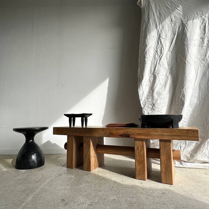 Office Objets - Wholesale Bench - Solid wood bench with openwork base crossed by a cylinder - Mango wood30