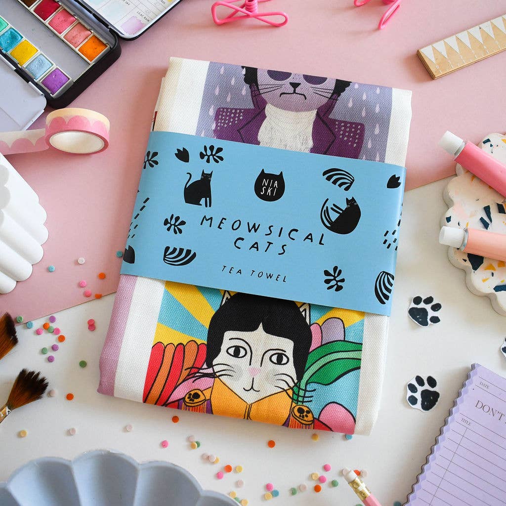 Niaski - Feline Fine Art (USA DUTIES PAID) – wholesale Tea towel – Meowsical Cats Tea Towel 3