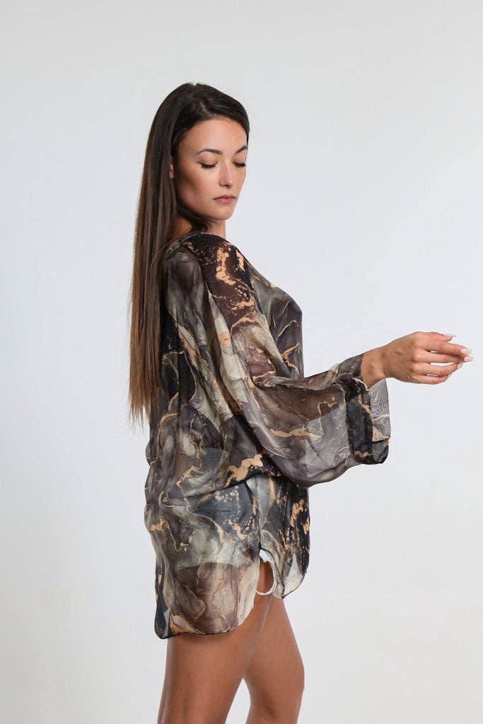 TINA Stephens Italy/Tees By Tina – Engroshandel Skjorte med buttondown – til kvinder – Rosana Marmor Silke Sheer Bluse m/Tank (BQ240M)2