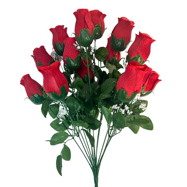 David Christopher's Collection - Wholesale Artificial Flowers - Veined rose bush x 14 with Gyp Red