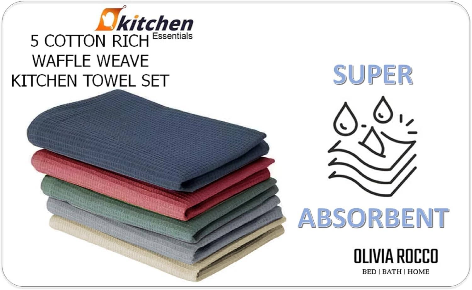 ASSORTED Pack Of 5 Luxury Waffle Kitchen Tea Towels for wholesale on Faire4