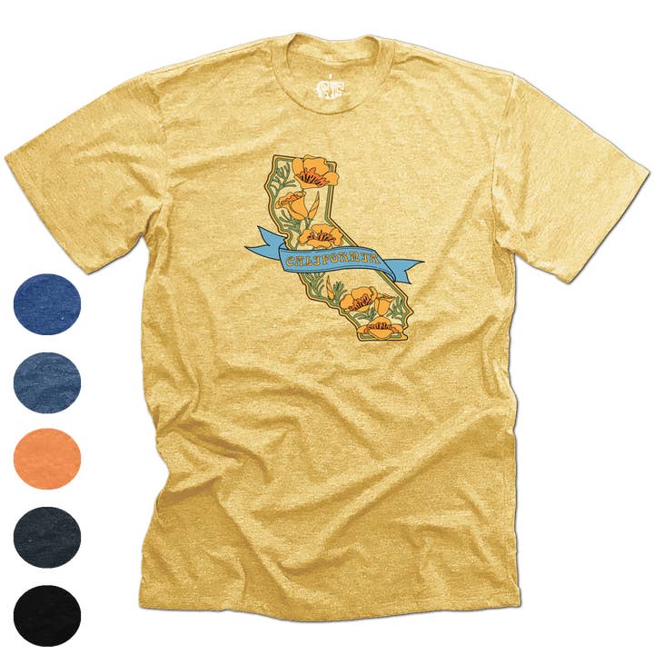 CA State with Poppies Unisex (Men's) Tee for wholesale by SF Mercantile