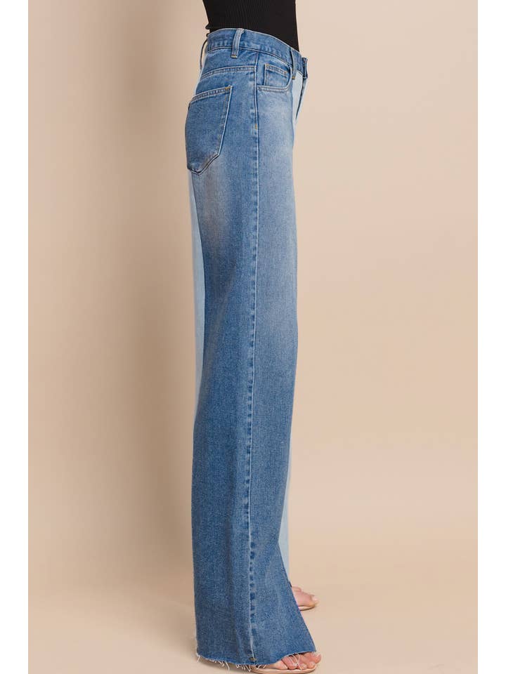LT DENIM MID DENIM COLORBLOCK JEANS WITH SPLIT SEAM 2425 for wholesale on Faire