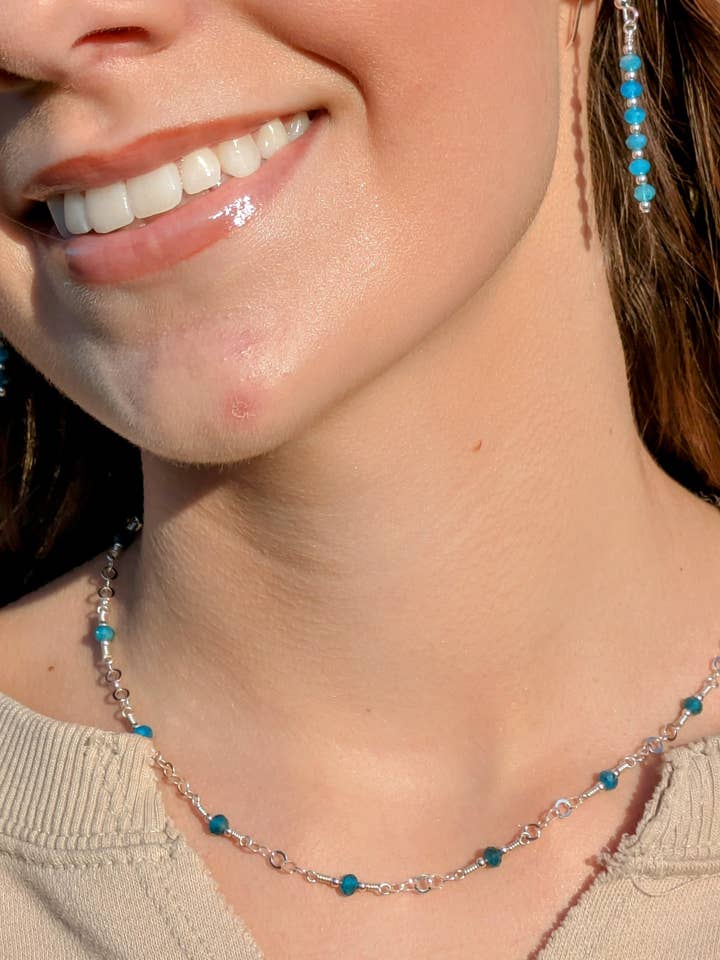 Apatite and Sterling Silver Hand-Connected Necklace for wholesale by North Fork Jewelry Design, LLC