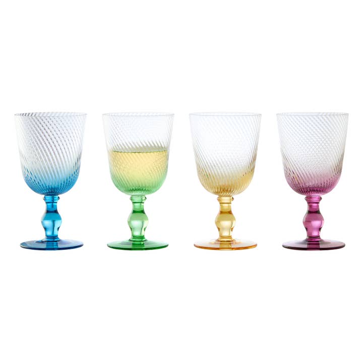 Swirl Multi-Colored Wine Glasses, Set of 4 – Red & White Stemware – Handcrafted Glassware for wholesale by Anton Studio Designs
