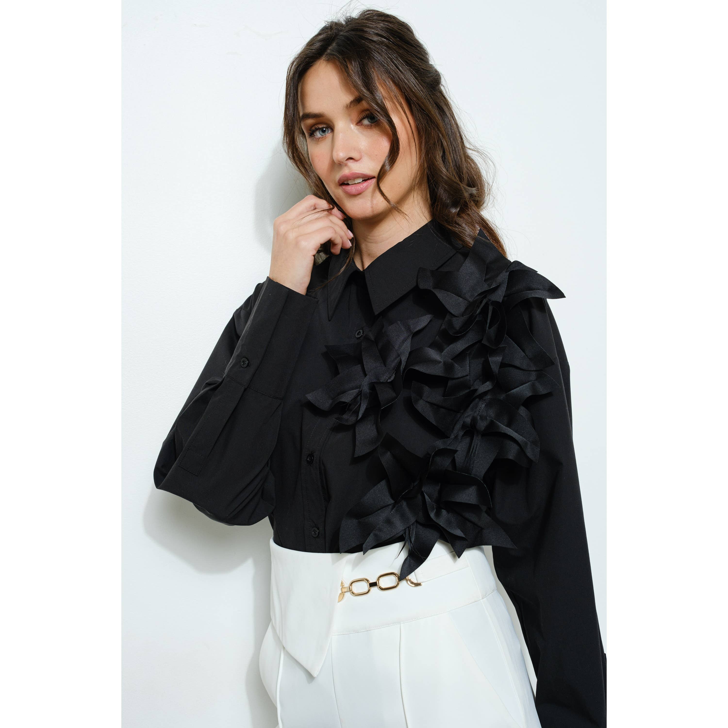 INA – Engroshandel Bluse - Dame – 3D båndblomst applikation skræddersyet skjorte11