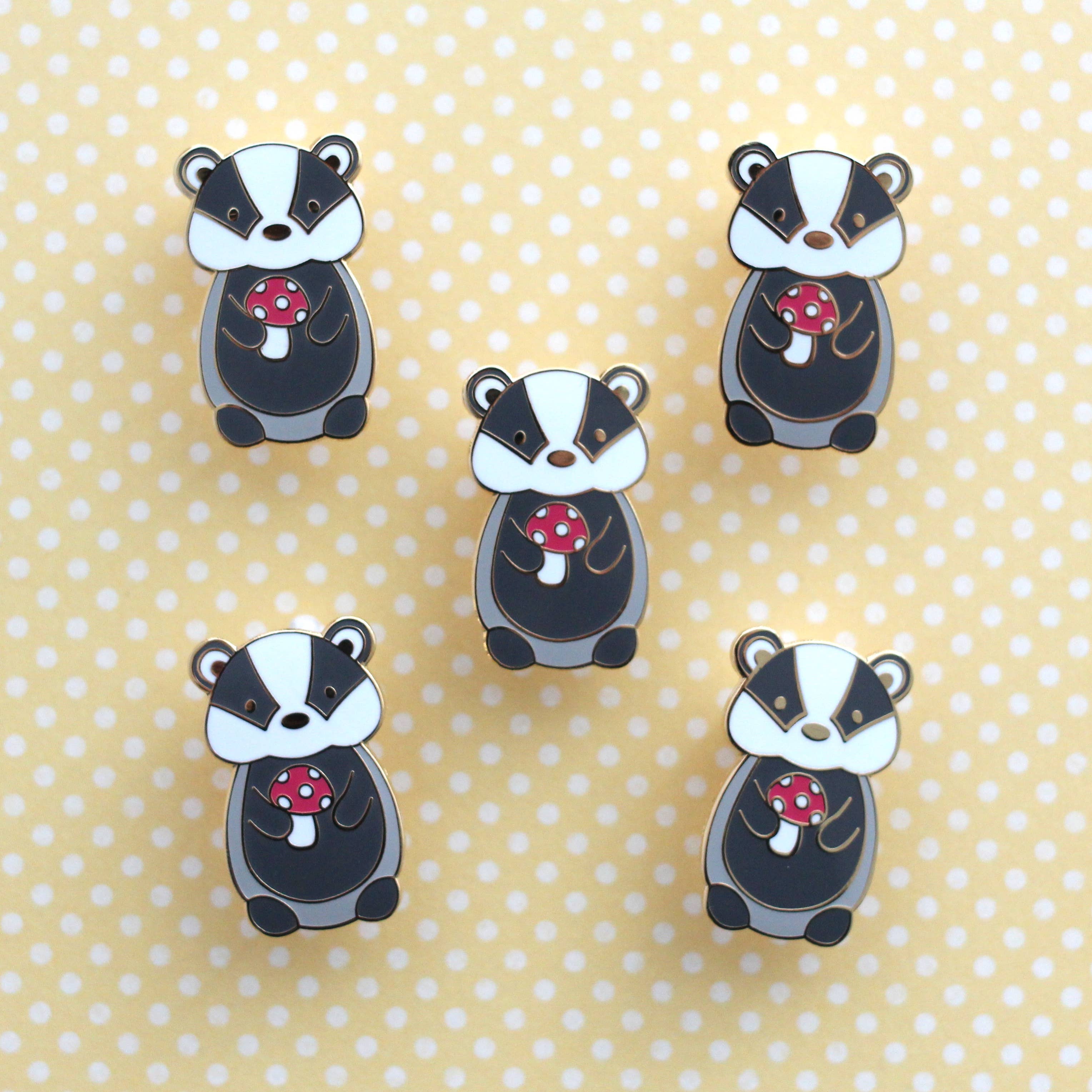 Wild Whimsy Woolies - Wholesale Lapel Pin/Button - Badger and Red Mushroom Enamel Pin (Red Mushroom Variant)3