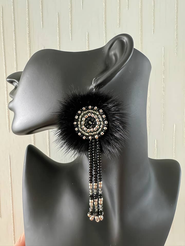 The Ewenki Sunflower Earrings – Handcrafted Mink Fur with Customizable Design for wholesale by MOGSki LLC
